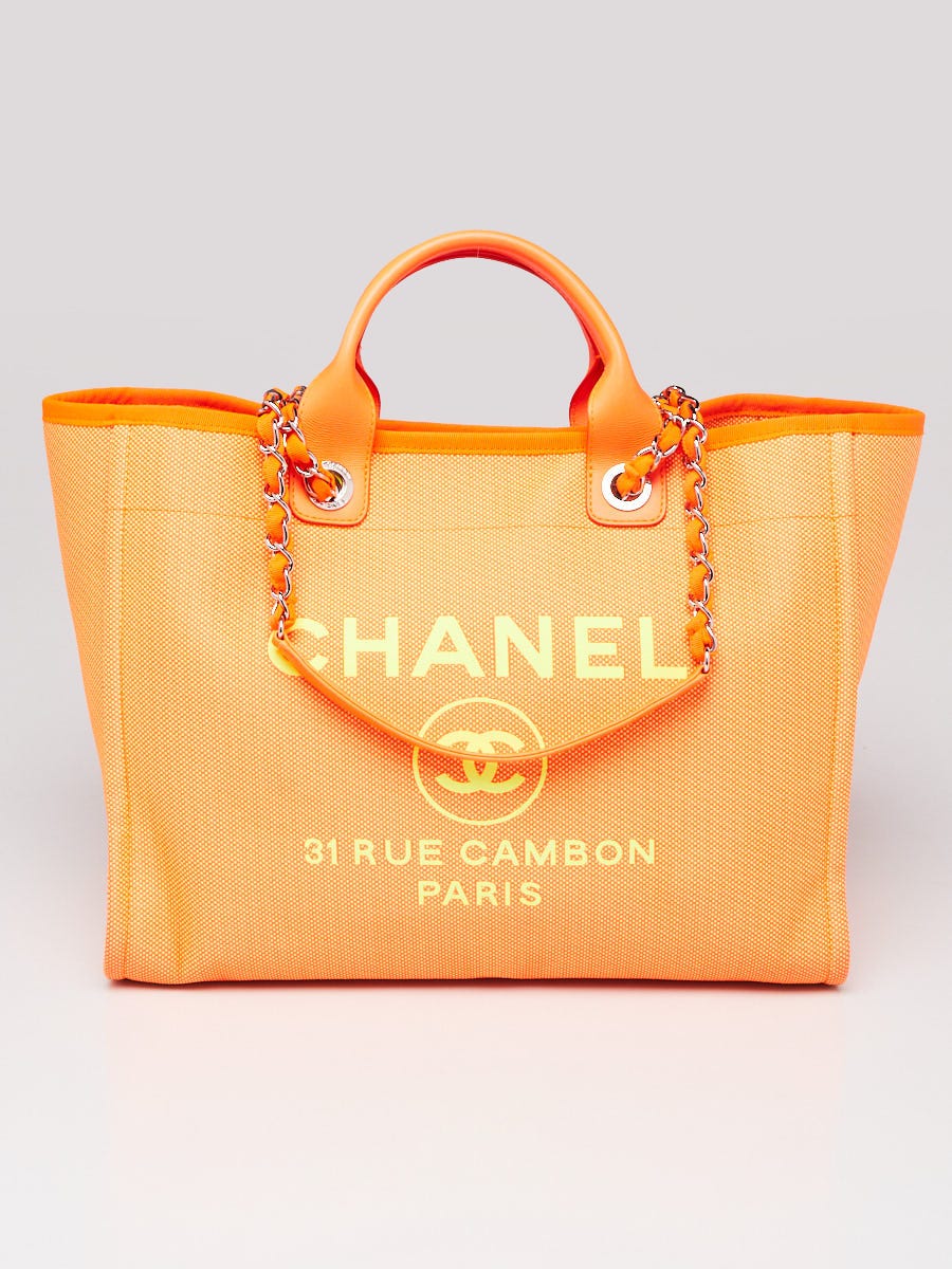 Chanel Neon Orange Mixed Fibers Large Deauville Shopping Tote Bag