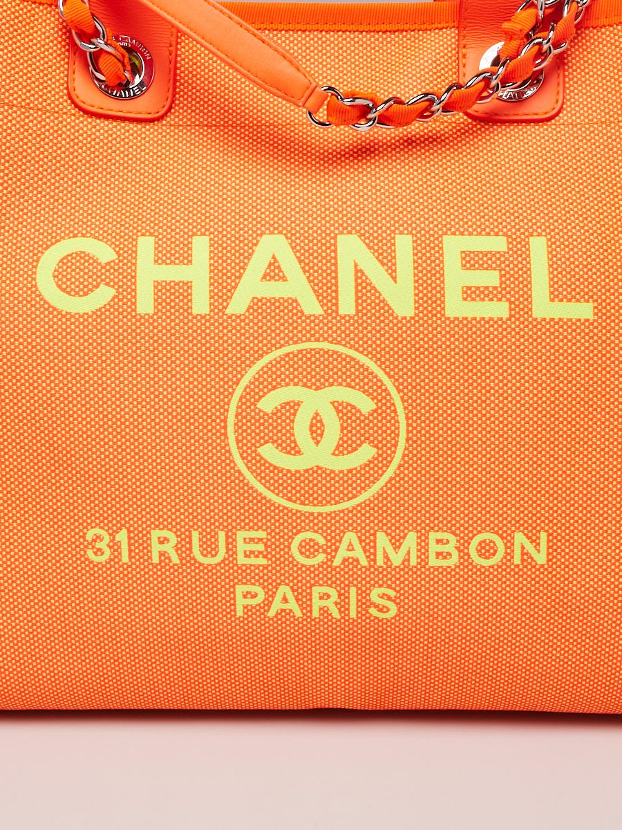 Chanel Neon Orange Mixed Fibers Large Deauville Shopping Tote Bag
