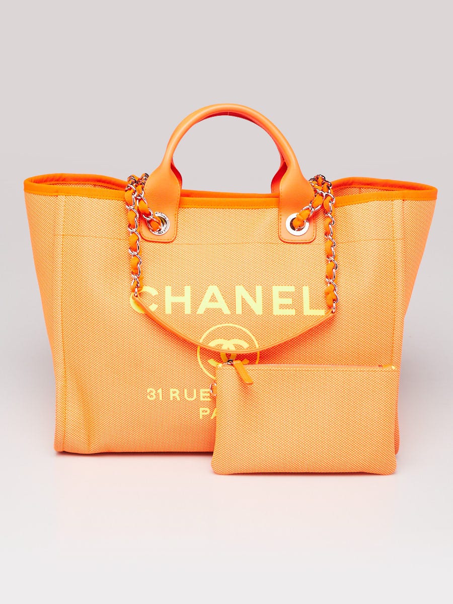 Chanel Neon Orange Mixed Fibers Large Deauville Shopping Tote Bag