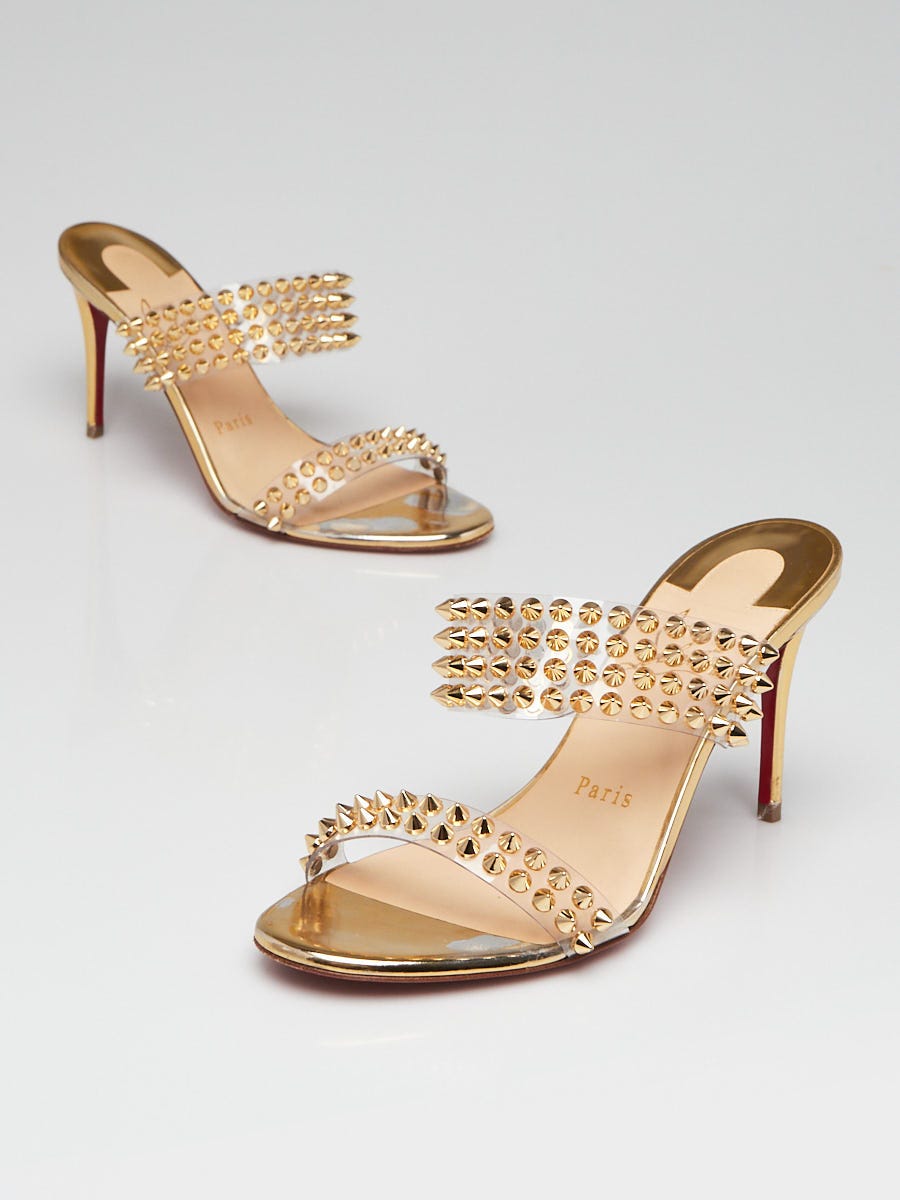 Christian Louboutin Gold Leather and PVC Spikes Only 85 Sandals