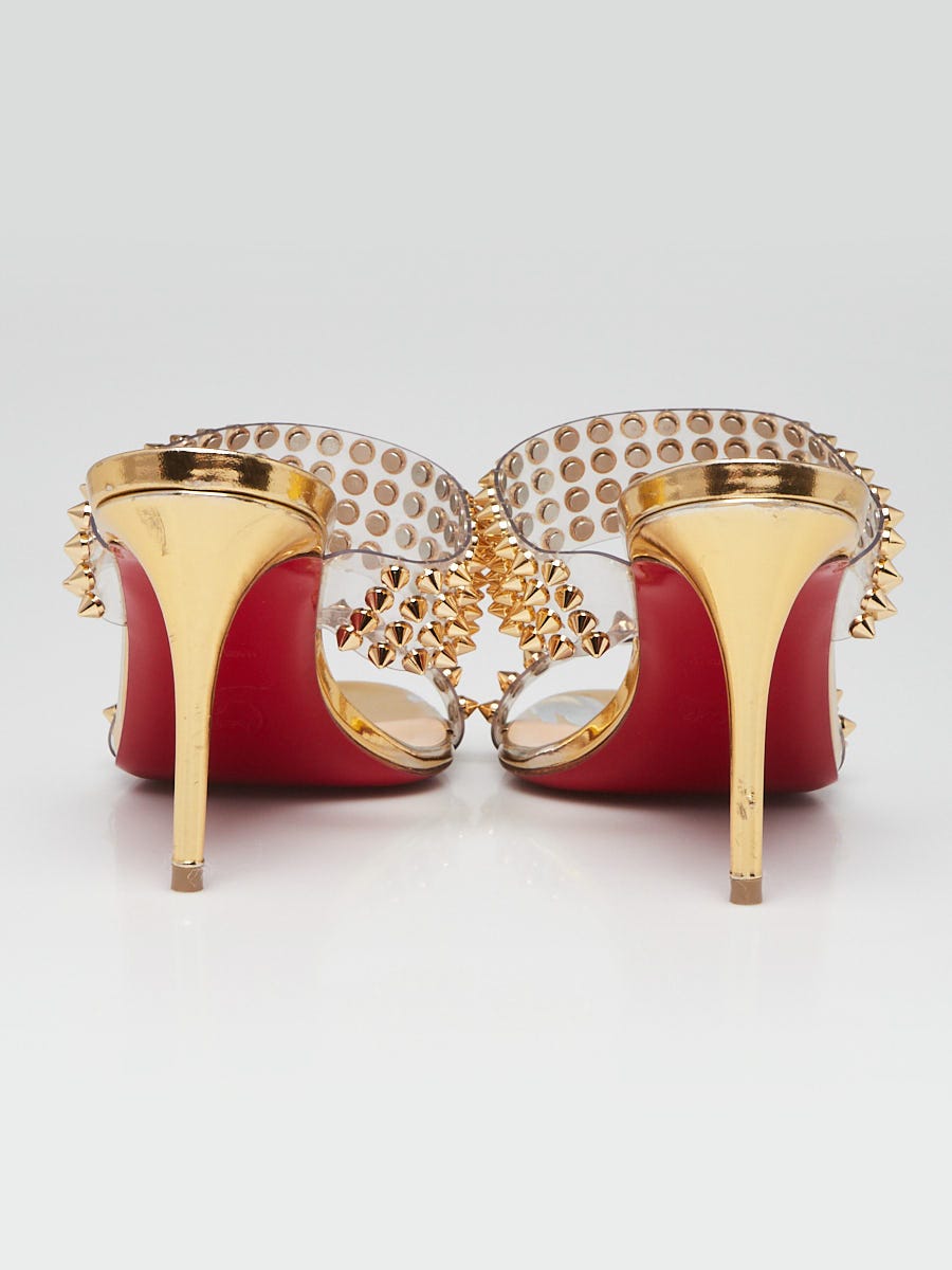 Christian Louboutin Gold Leather and PVC Spikes Only 85 Sandals