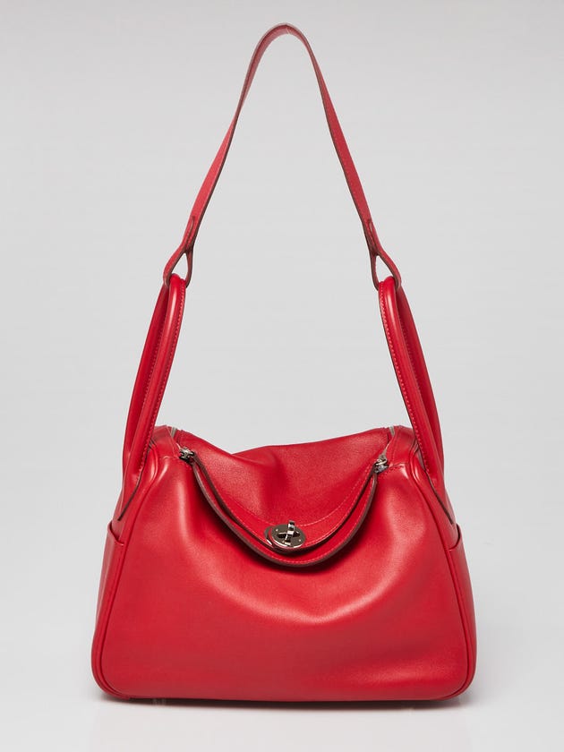 Hermes 26cm Rouge Piment Swift Leather Palladium Plated Lindy Bag