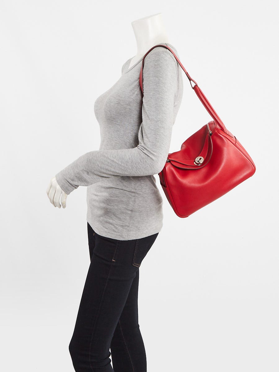 Hermes 26cm Rouge Piment Swift Leather Palladium Plated Lindy Bag