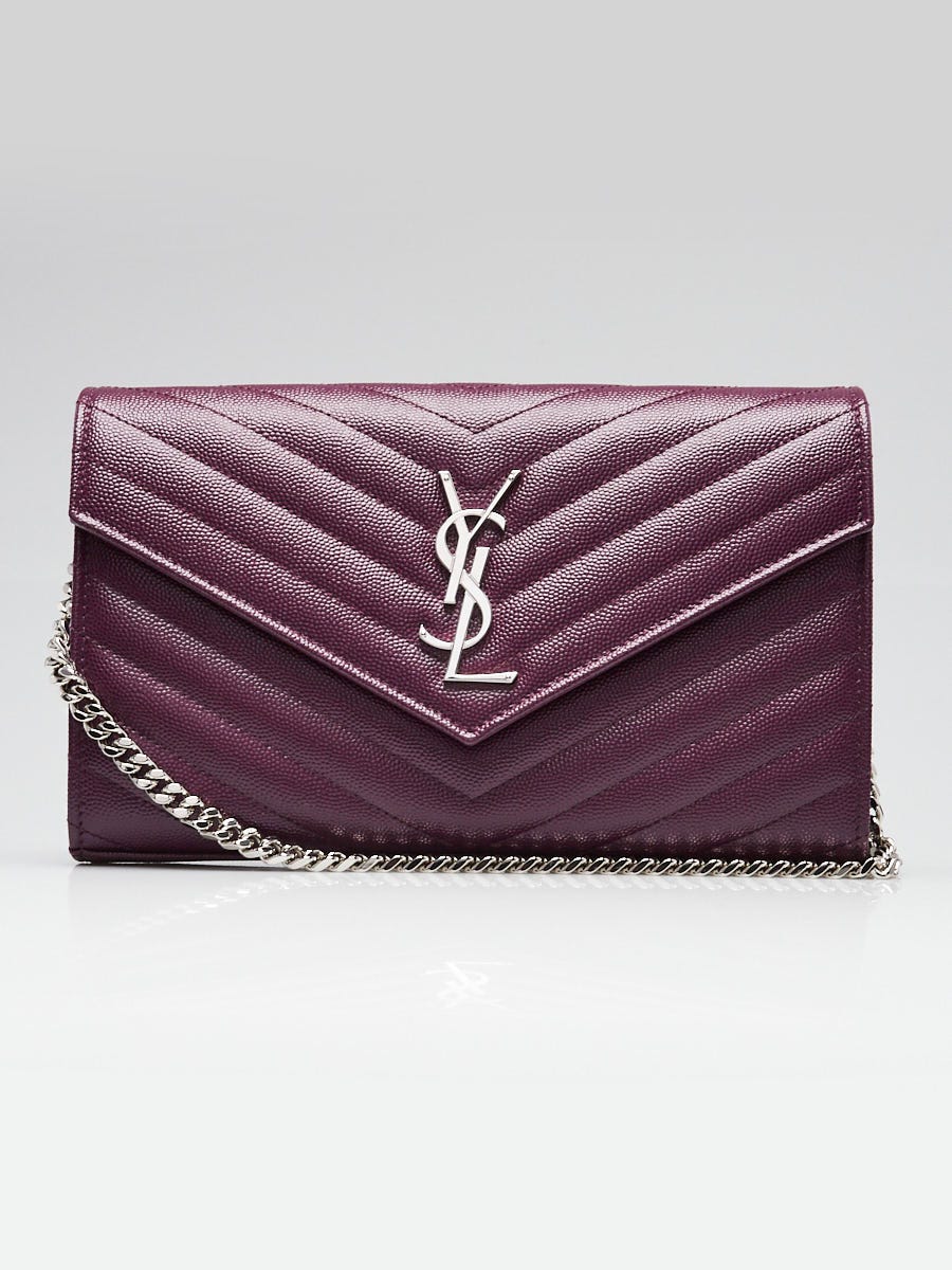 Yves Saint Laurent Purple Chevron Quilted Grained Leather Envelope