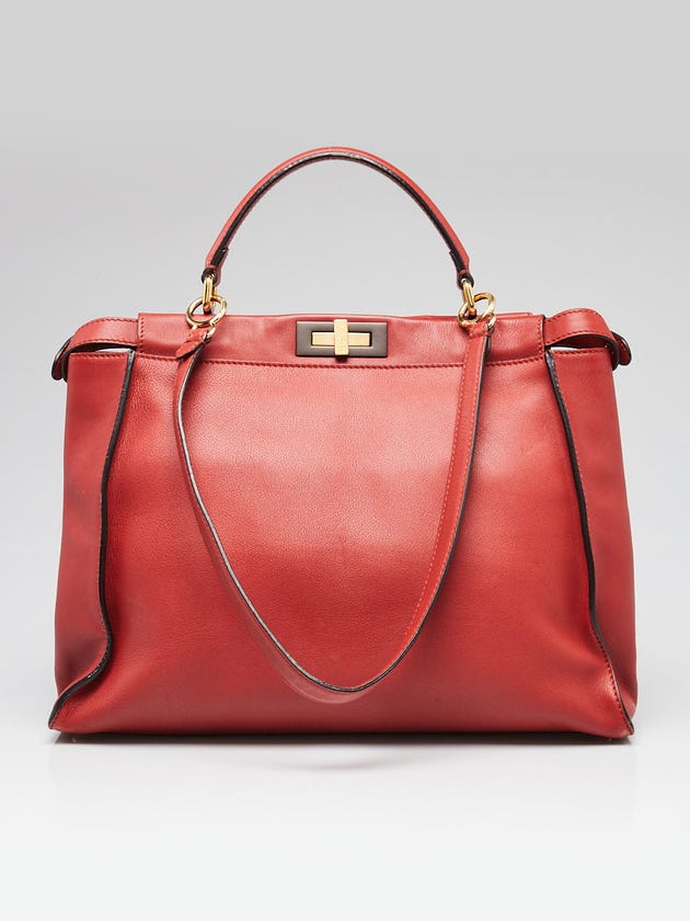 Fendi Red Leather Large Peekaboo Satchel Bag 8BN210