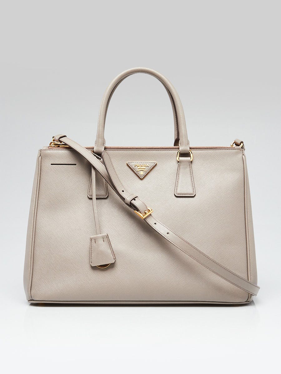 Prada Argilla Saffiano Leather Medium Double Zip Tote Bag BN2274