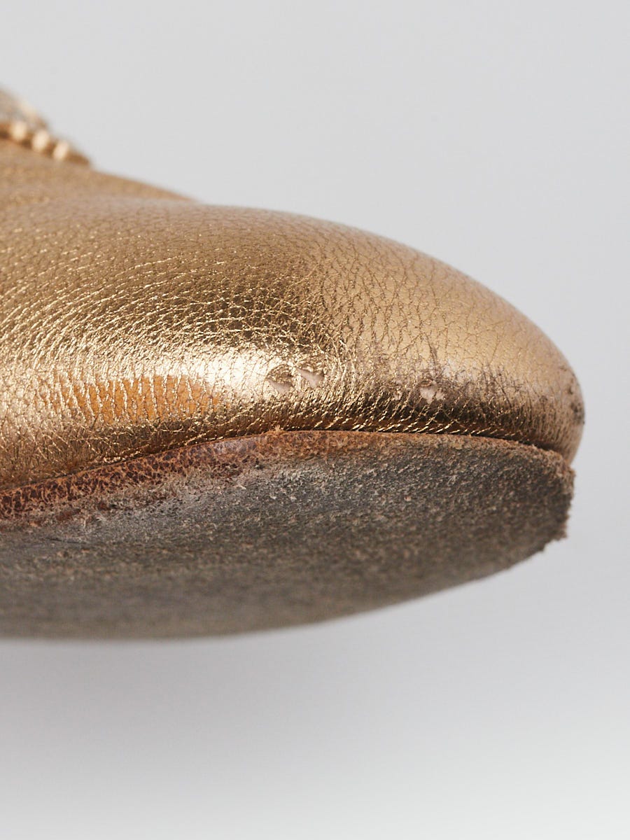 Chanel Gold Crinkle Leather CC Moccasin Loafers Size 6/36.5