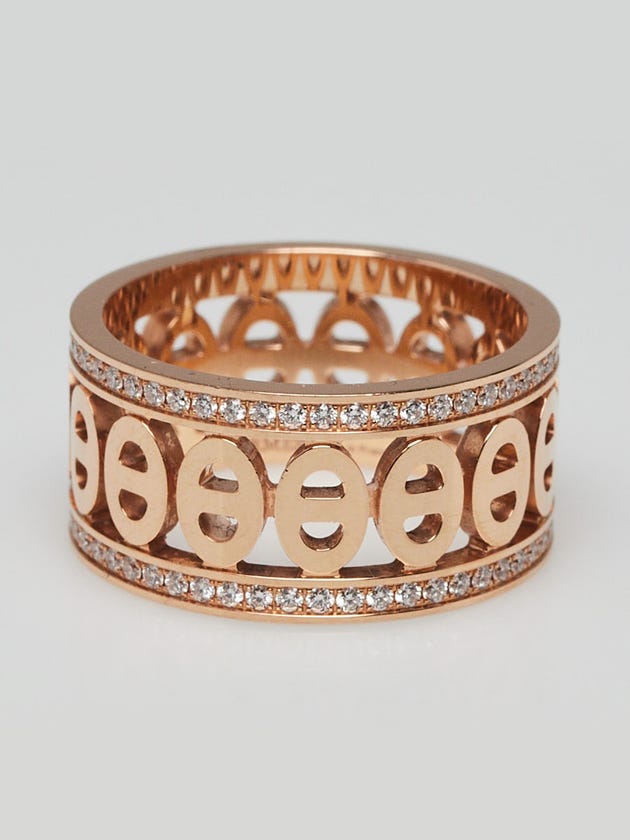 Hermes 18k Rose Gold and Diamond Chaine d'Ancre Divine Small Model Ring Size 51