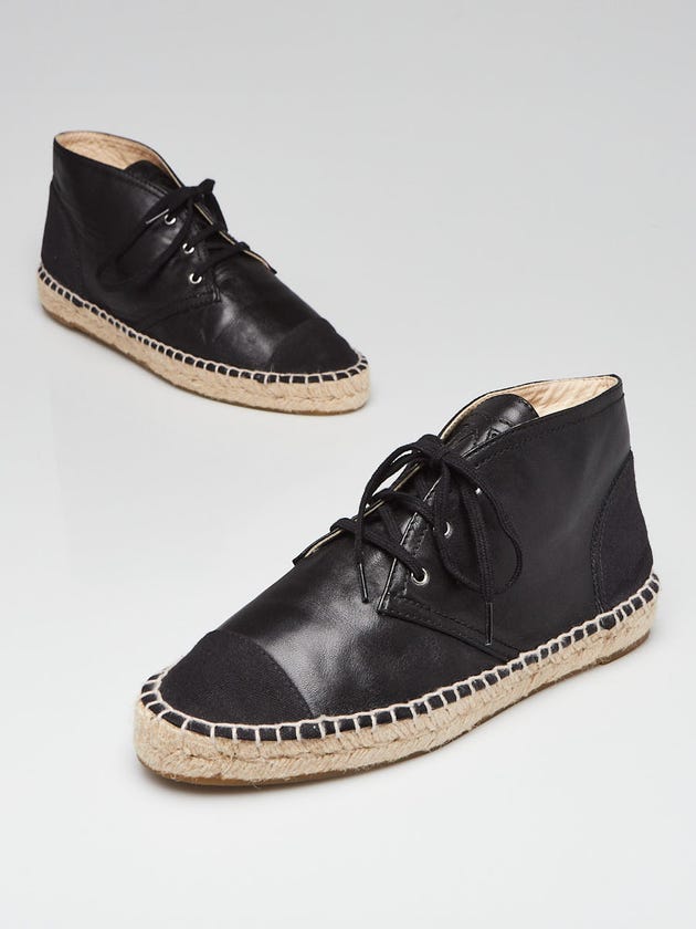 Chanel Black Leather/Canvas Cap Toe High Top Espadrilles Size 8.5/39