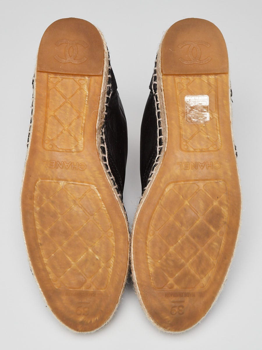 Chanel Black Leather/Canvas Cap Toe High Top Espadrilles Size 8.5/39