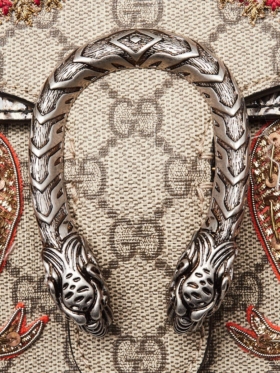 Gucci Beige GG Supreme Coated Canvas and Python Embroidered