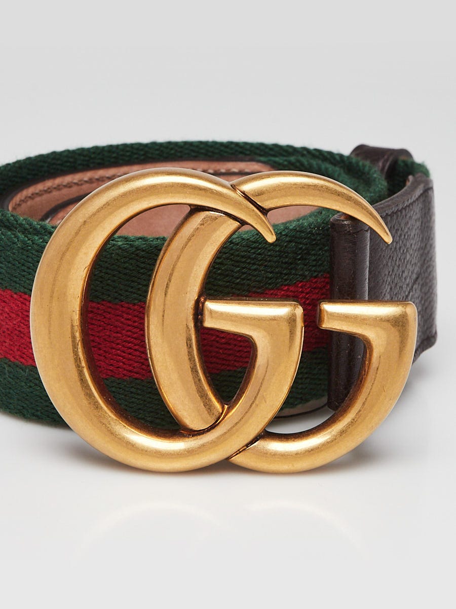 Gucci Green/Red Canvas Web Double G Belt Size 105/42 | Yoogi's Closet
