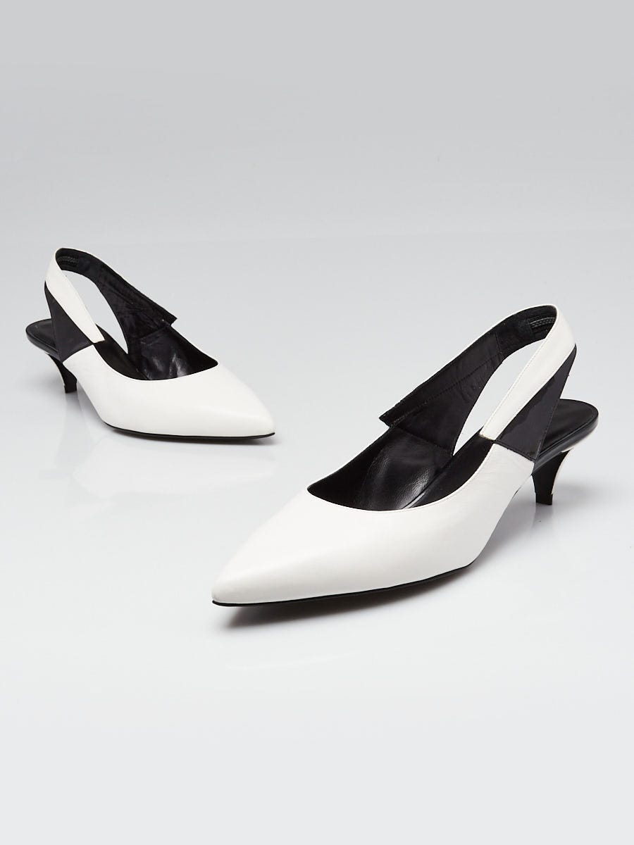 Celine White Leather Pointed Toe Slingback Heels Size 8.5/39