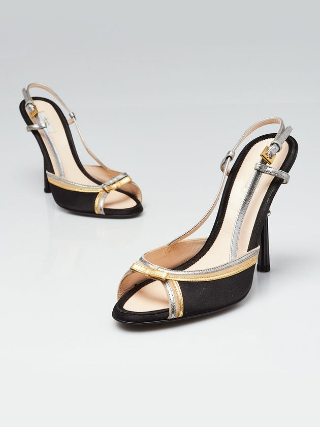 Prada Black Satin Crystal Slingback Sandals Size 7.5/38