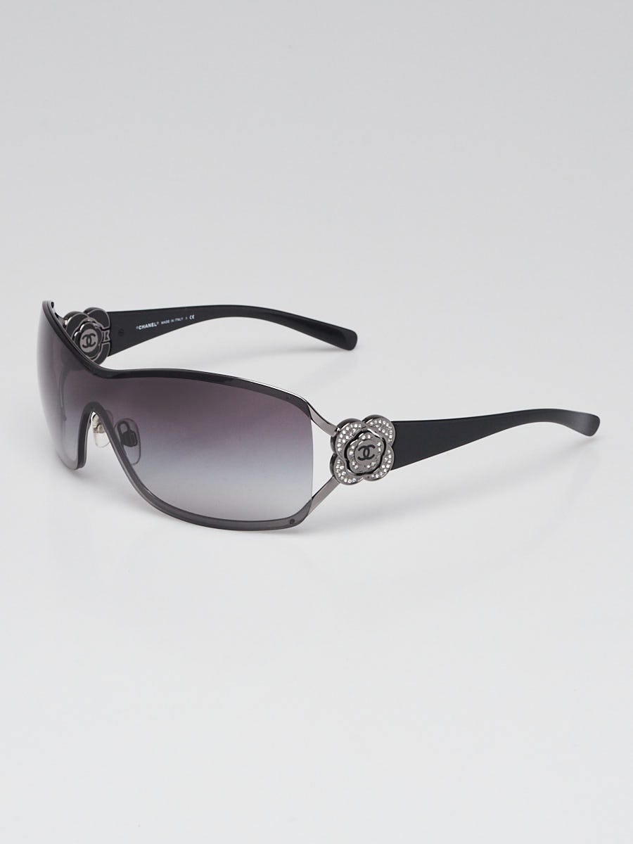 Chanel Black Frame Camellia Flower Crystal CC Logo