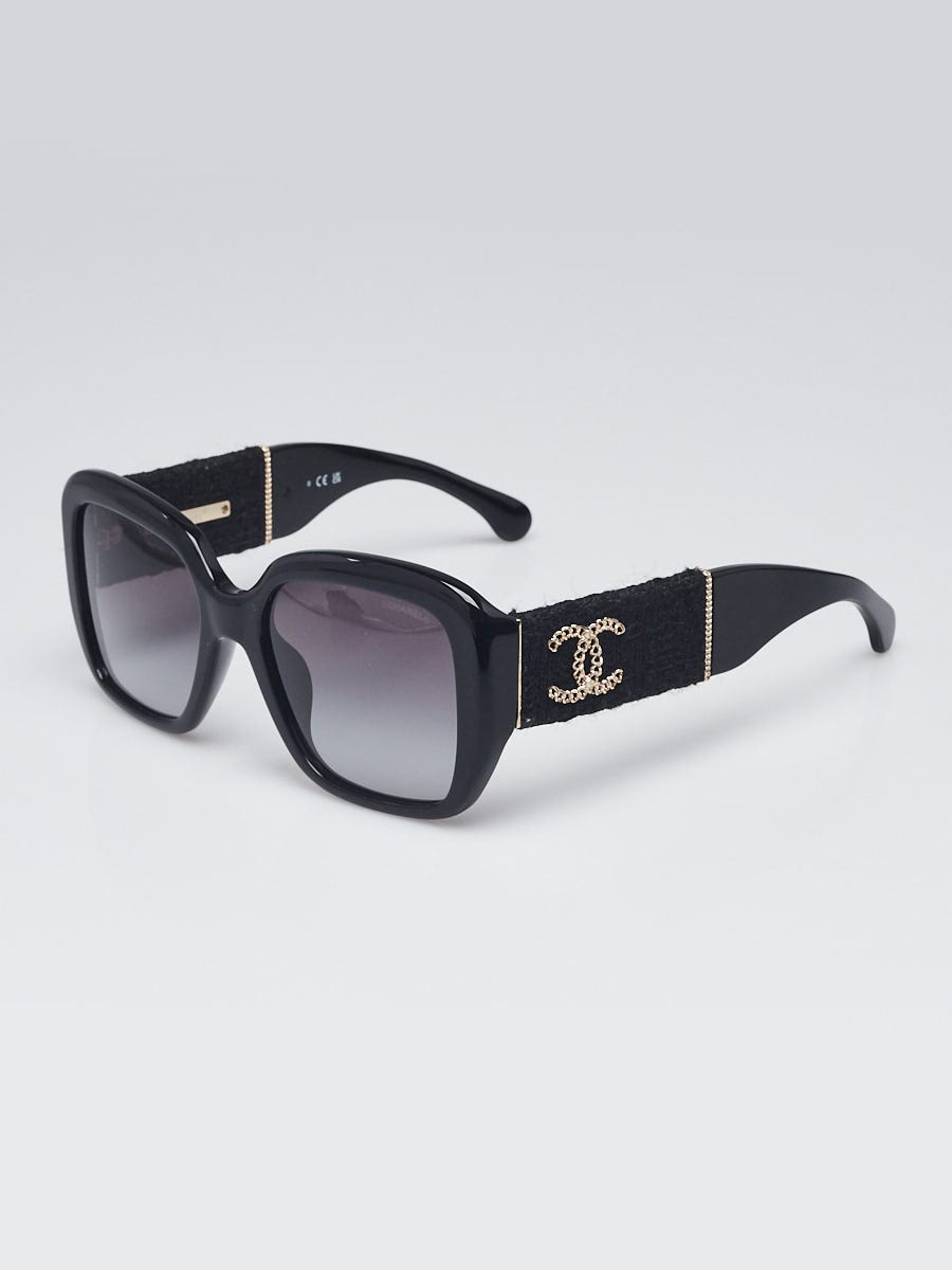 Chanel Black Acetate and Tweed Chain CC Sunglasses-5512-A