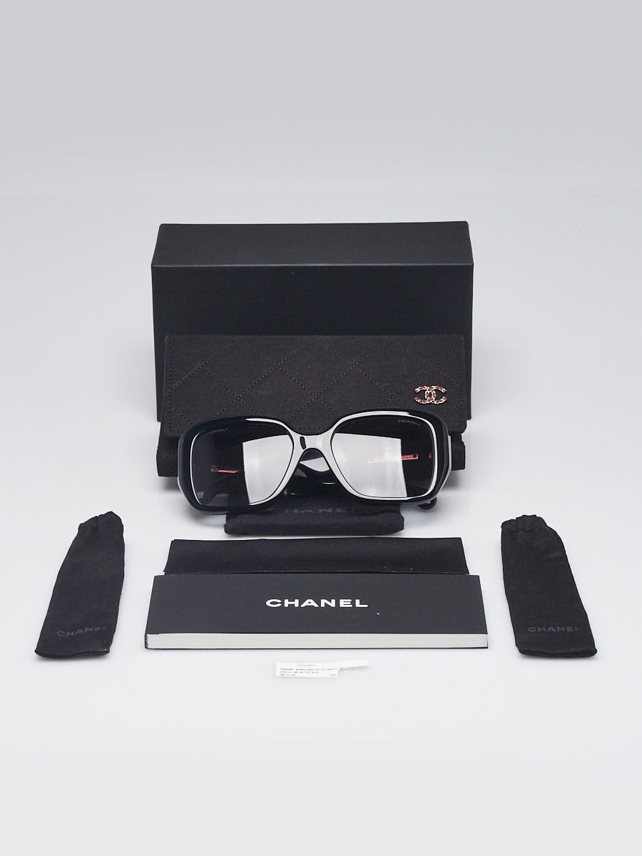 Chanel Black Acetate and Tweed Chain CC Sunglasses-5512-A