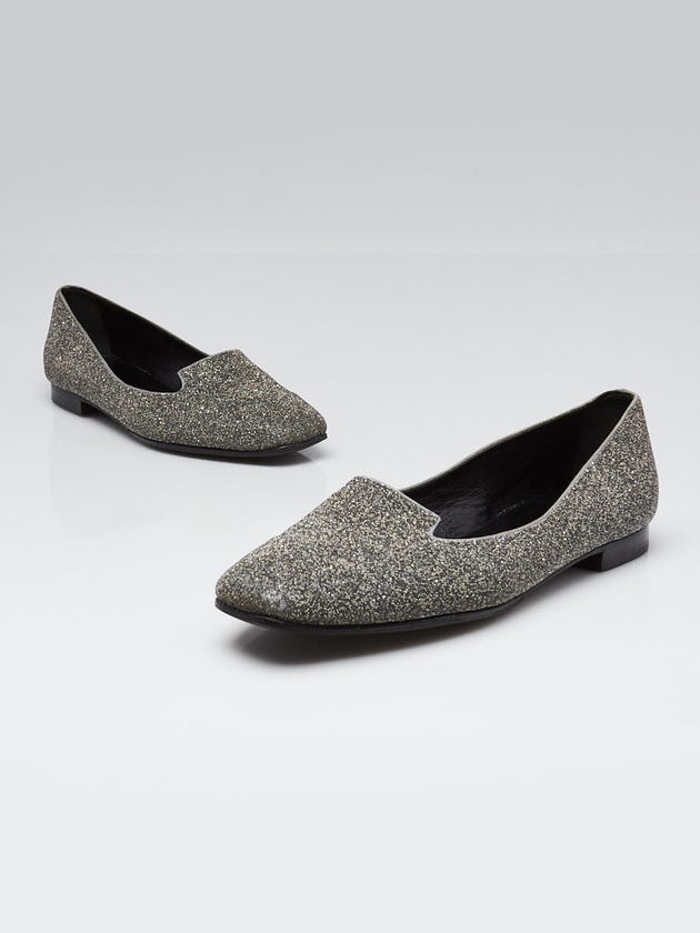 Hermes Silver Glitter/Leather Flats Size 6/36.5