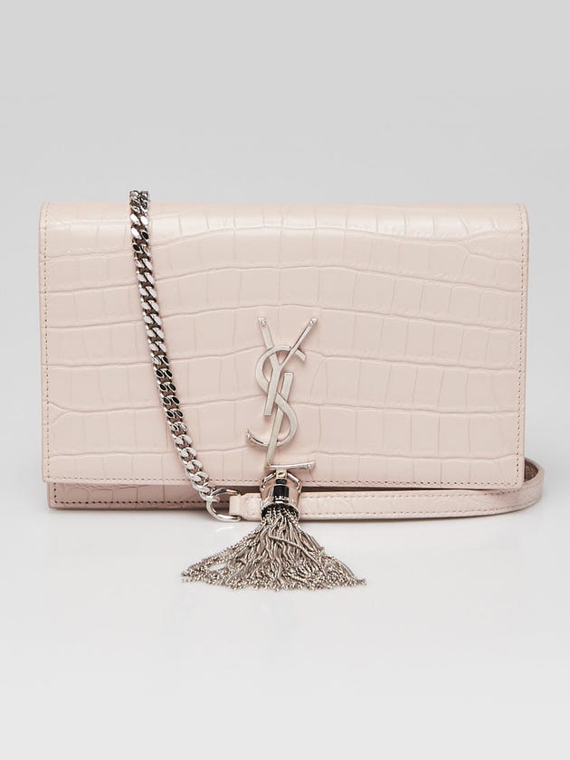 Yves Saint Laurent Pink Croc Embossed Leather Small Kate Tassel Bag