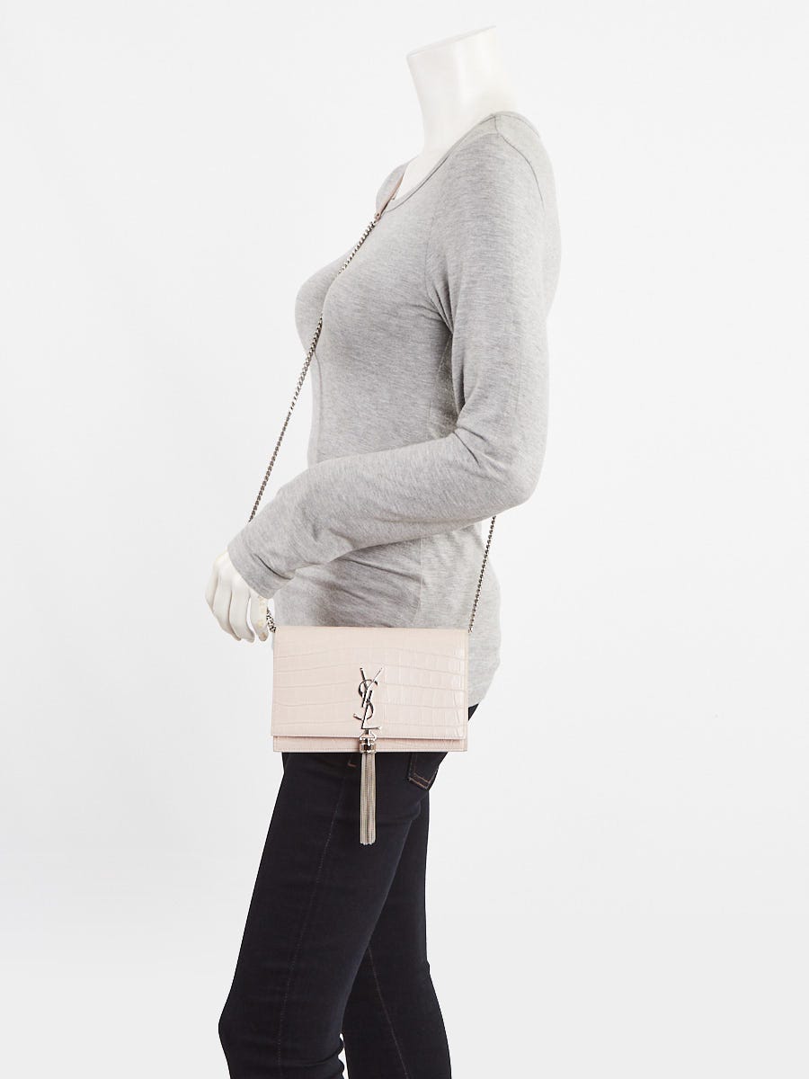 Yves Saint Laurent Pink Croc Embossed Leather Small Kate Tassel Bag