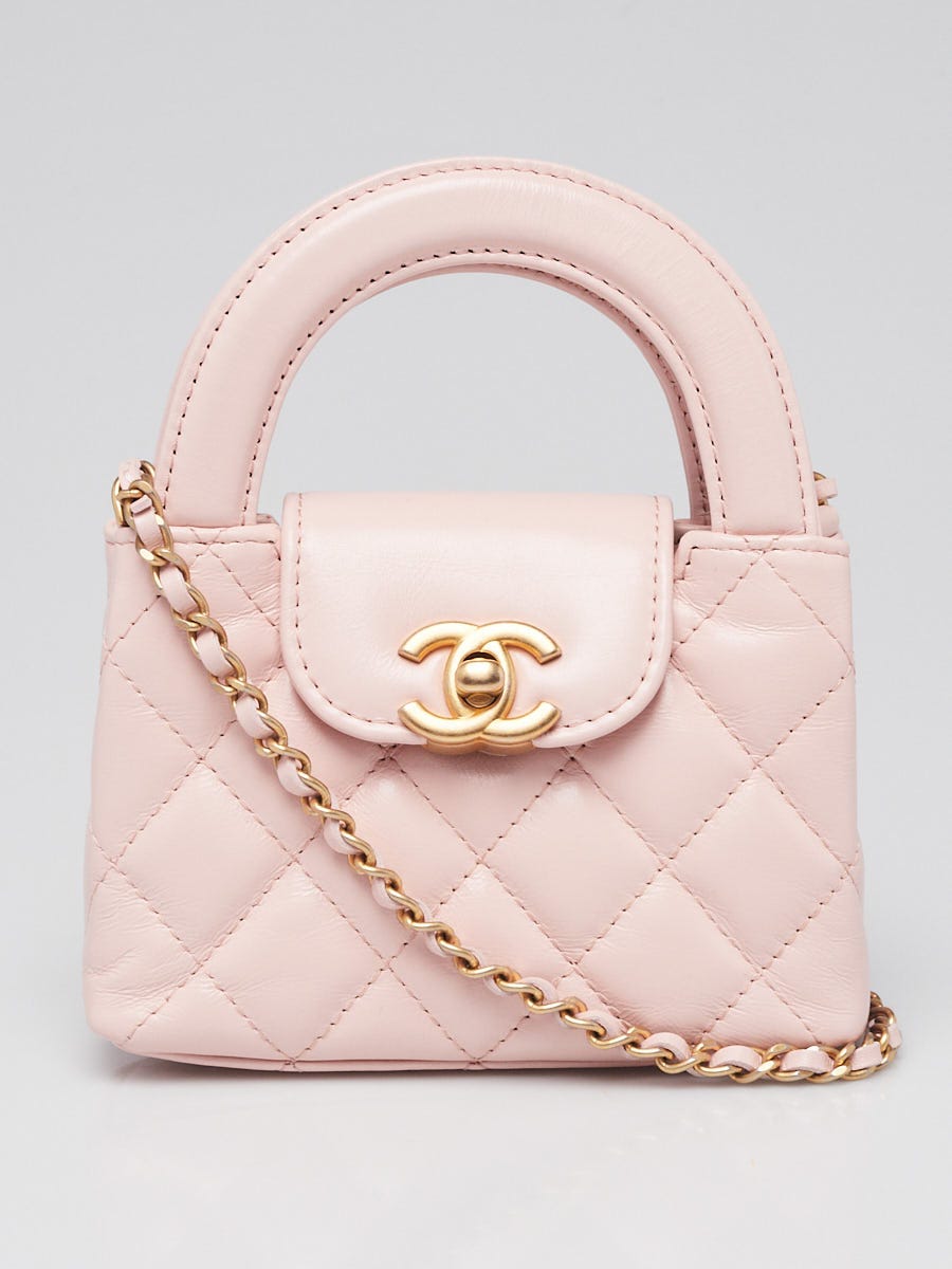 Chanel Light Pink Quilted Calfskin Leather Mini Nano Kelly Shopper Bag