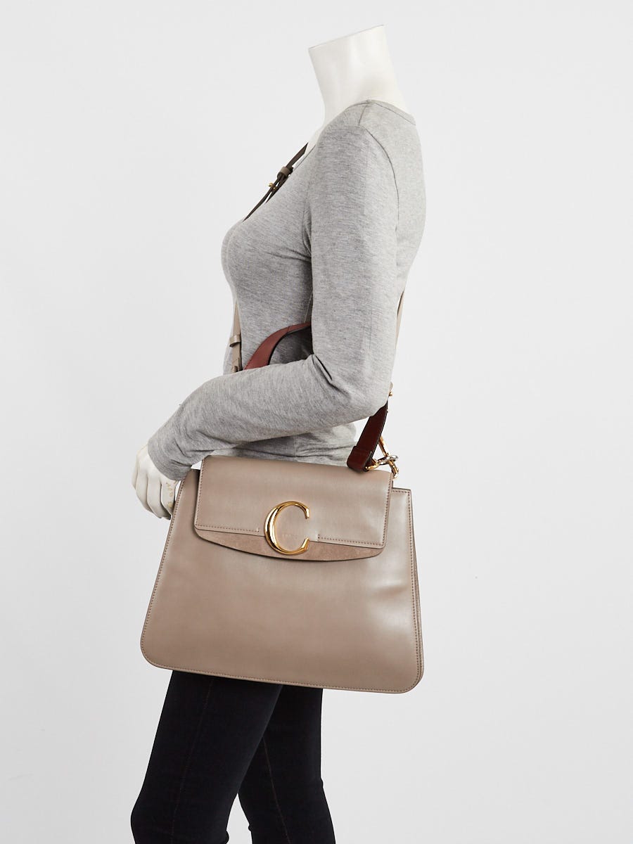 Chloe Motty Grey Leather/Suede Medium C Shoulder Bag