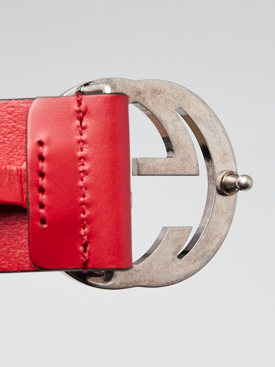 Gucci Red Leather Interlocking G Buckle Belt Size 85/34 | Yoogi's