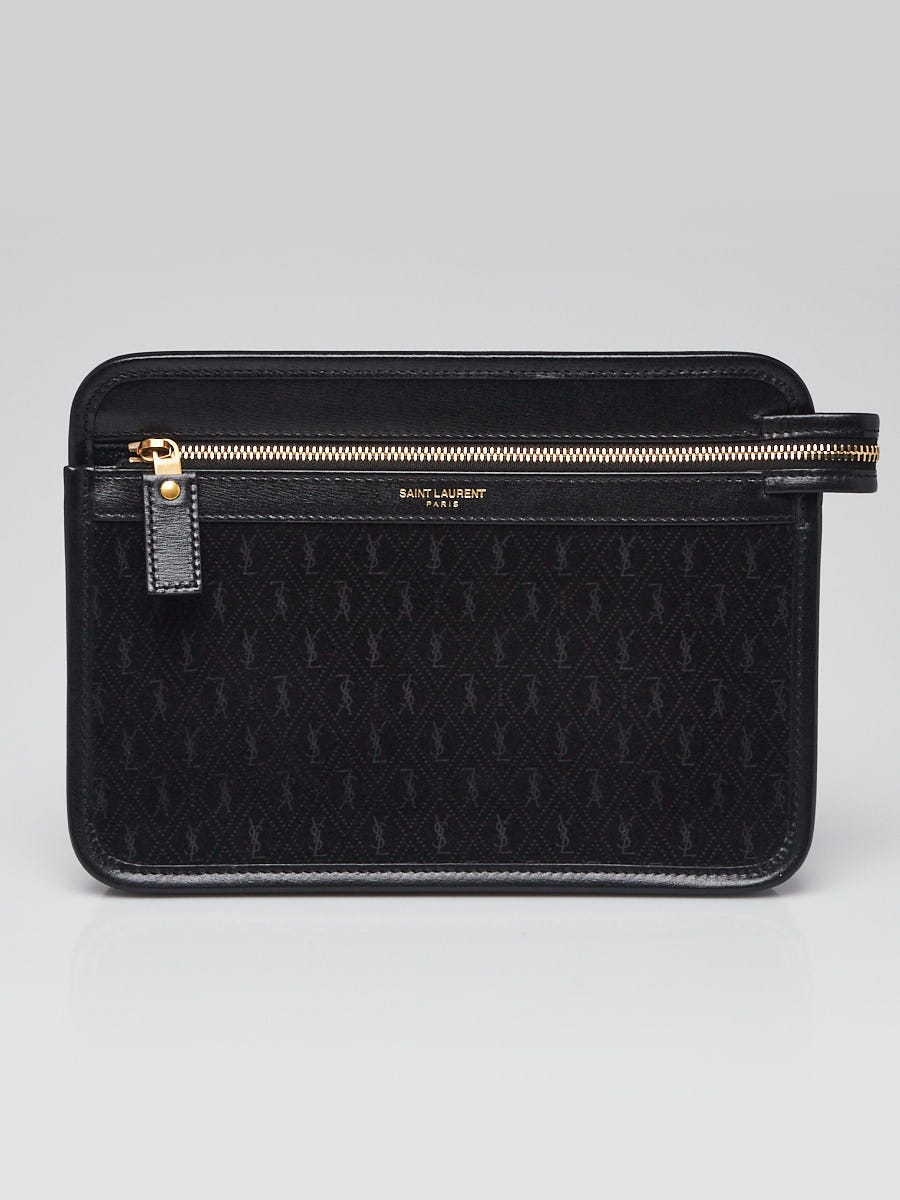 【SAINT LAURENT】Embo Monogram Leather EspaDue/追跡可能 Saint Laurent Black Leather Monogram Envelope Shoulder Bag