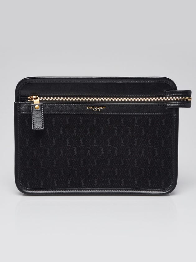 Yves Saint Laurent Black Monogram Suede/Leather Zip Pouch