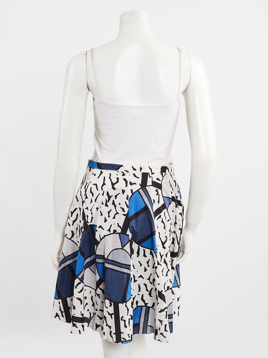 Prada White/Blue/Black Cotton Graphic Print Skirt Size 8/42
