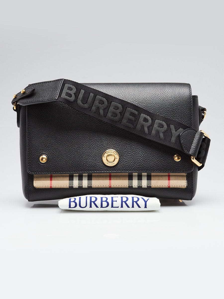 Burberry Black Pebbled Leather and Vintage Check Note Crossbody