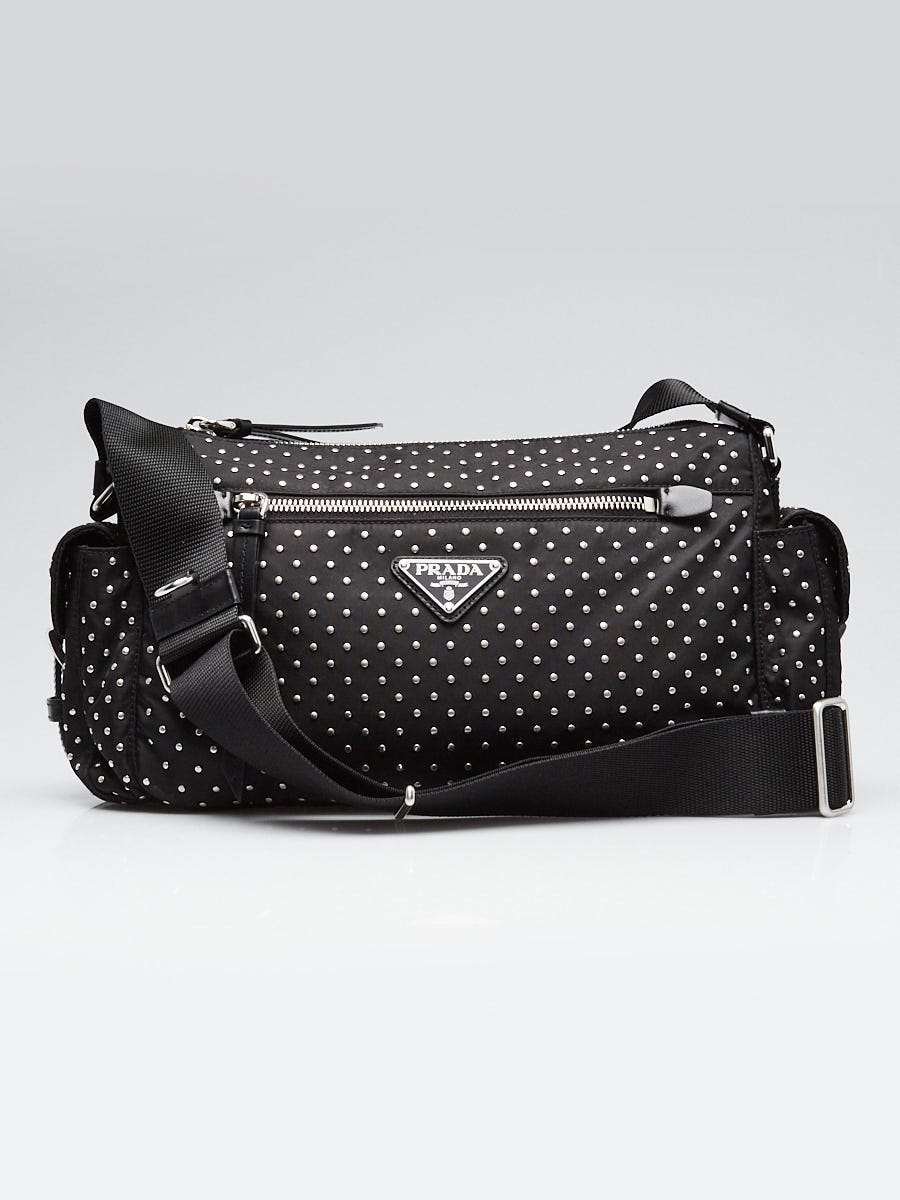 Prada Black Re-Nylon Studded Crossbody Bag