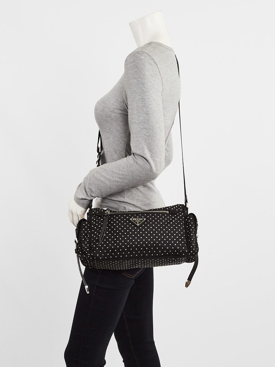 Prada Black Re-Nylon Studded Crossbody Bag