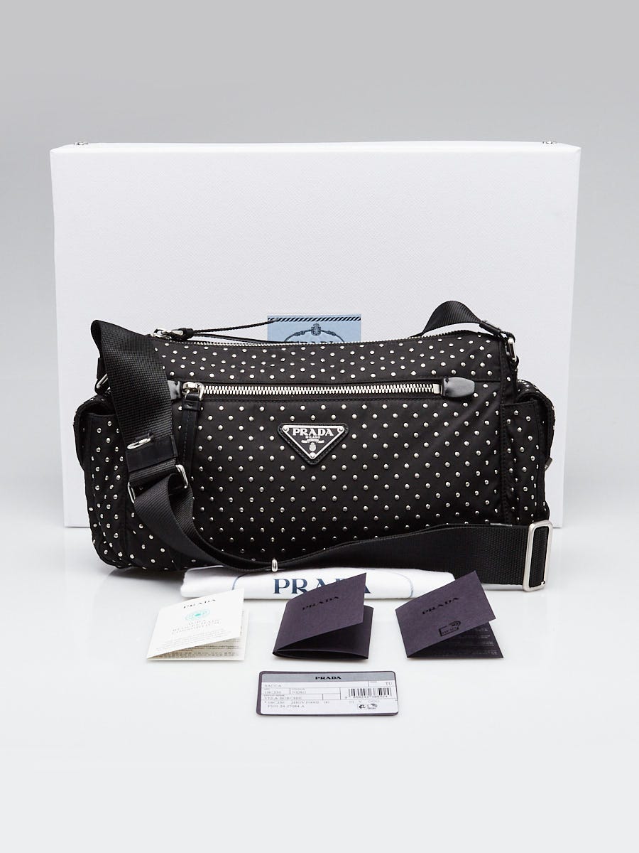 Prada Black Re-Nylon Studded Crossbody Bag | Yoogi's Closet