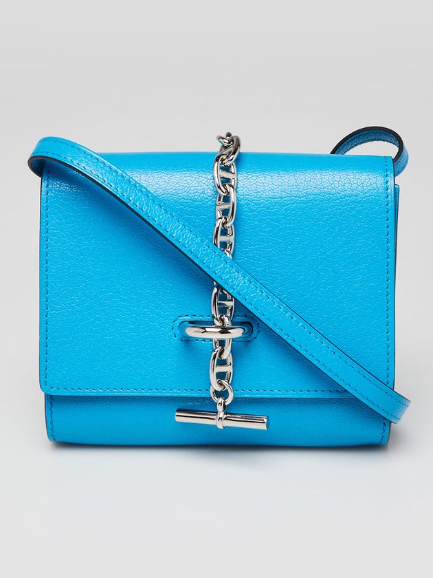 Hermes Bleu Zanzibar Chevre Mysore Leather Palladium Plated Chaine d'Ancre To Go Wallet Bag