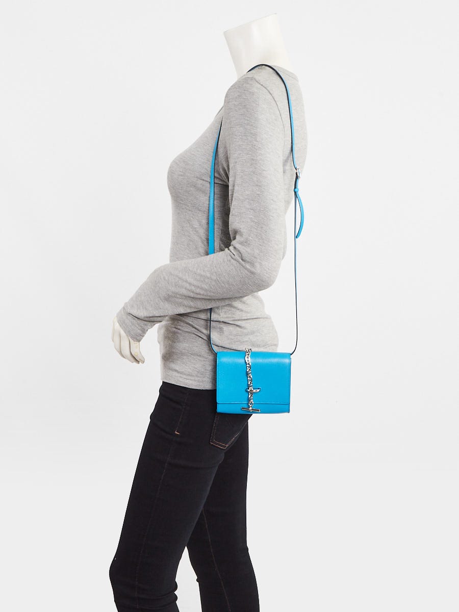 Hermes Bleu Zanzibar Chevre Mysore Leather Palladium Plated Chaine d'Ancre To Go Wallet Bag