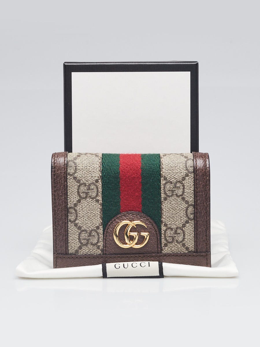 折りたたみ財布 GUCCI SMALL OPHIDIA WALLET IN BEIGE/EBONY GG FABRIC Gucci Beige/Ebony GG Coated Canvas Ophidia Flap Wallet