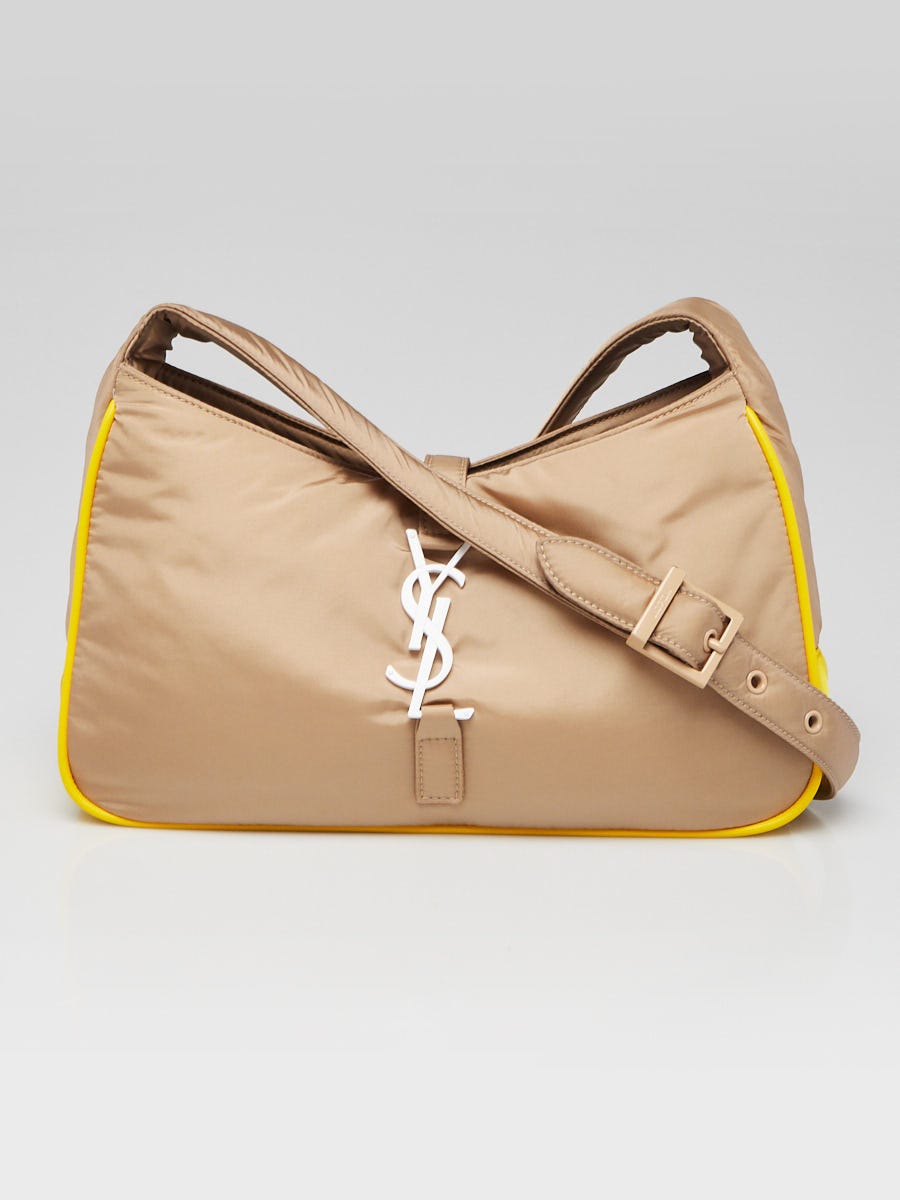 Yves Saint Laurent Beige/Yellow Nylon/Leather Le 5 A 7 Shoulder Bag