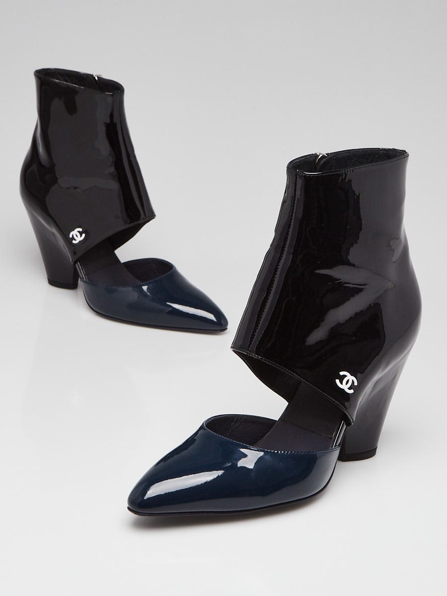 Chanel Black/Blue Patent Leather/Leather Cut Out Heels Size 6.5/37