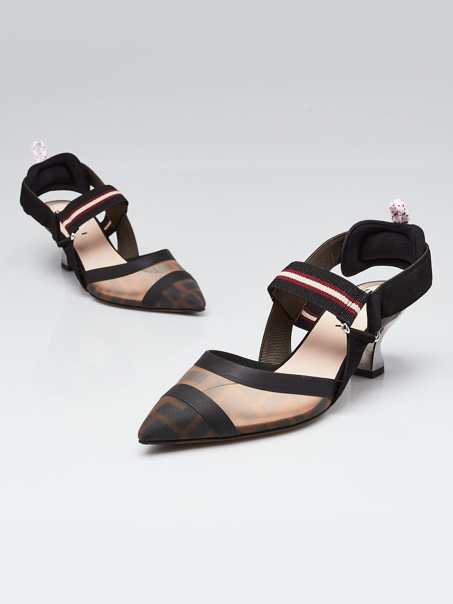 ☆華やかな日に☆ FENDI Colibri Bandana` Embroidery Pumps Colibri Fendi Mesh Flower Embroidered Slingback Size 40.5
