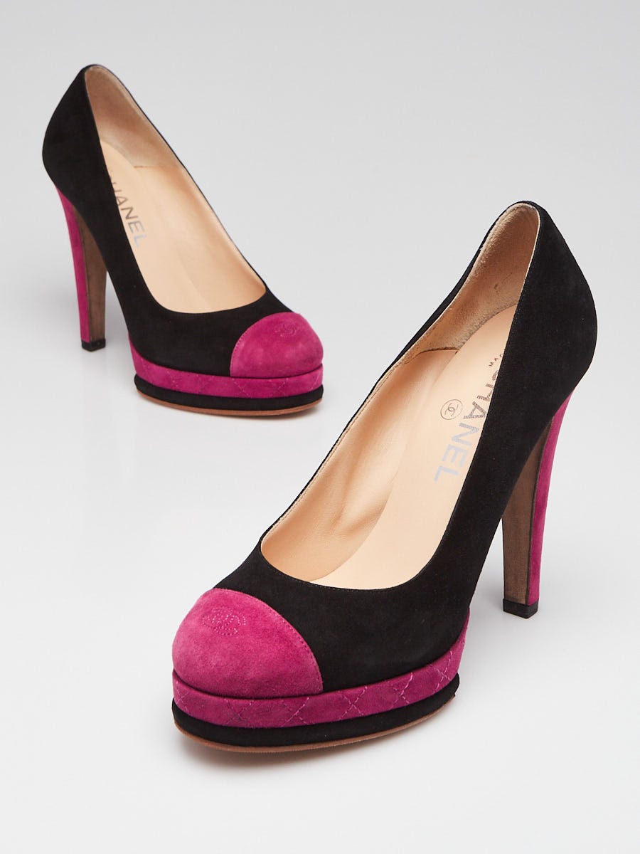 Chanel Black/Purple Suede Cap Toe Classic Platform Pumps Size 6.5/37