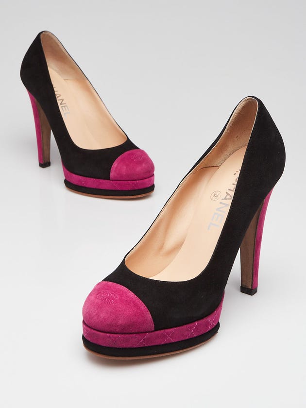 Chanel Black/Purple Suede Cap Toe Classic Platform Pumps Size 6.5/37