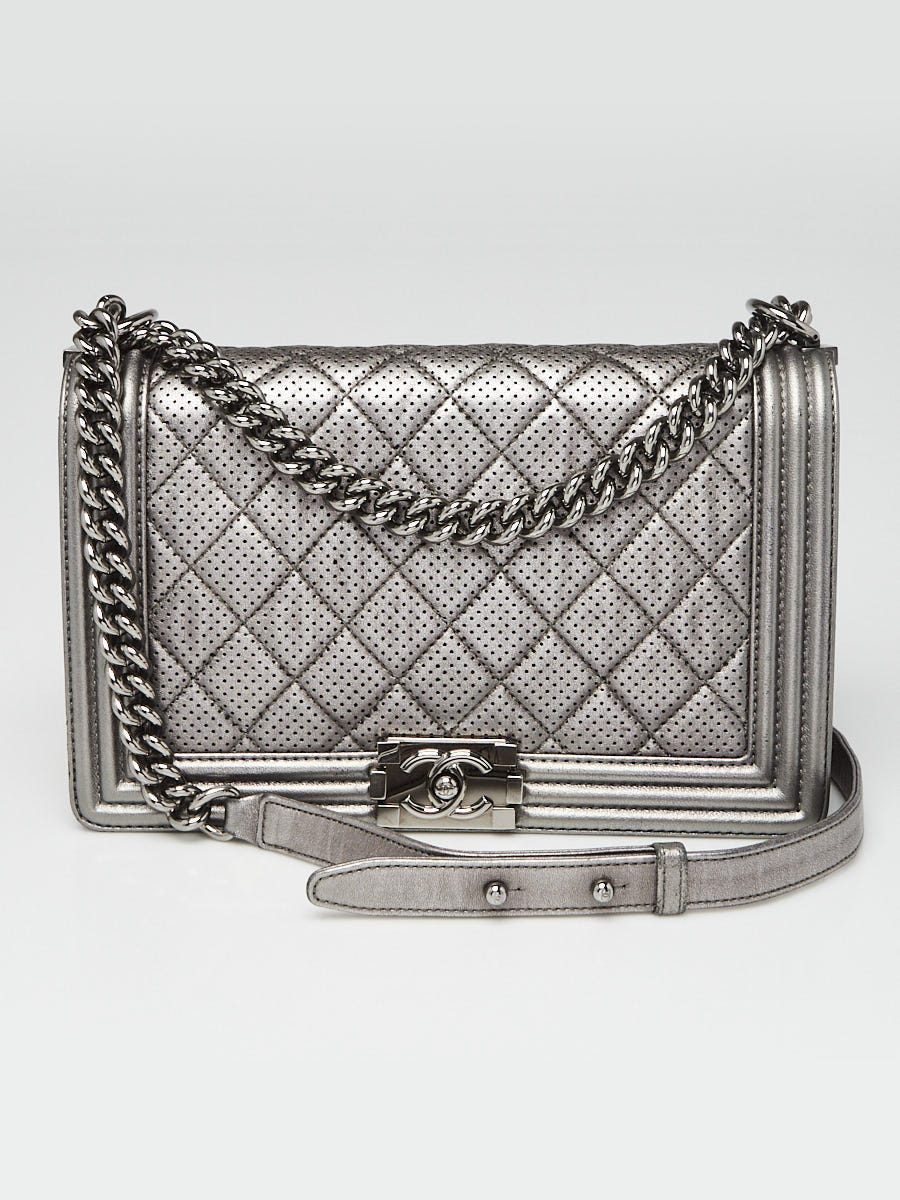Chanel Dark Silver Perforated Quilted Leather New Medium Boy Bag