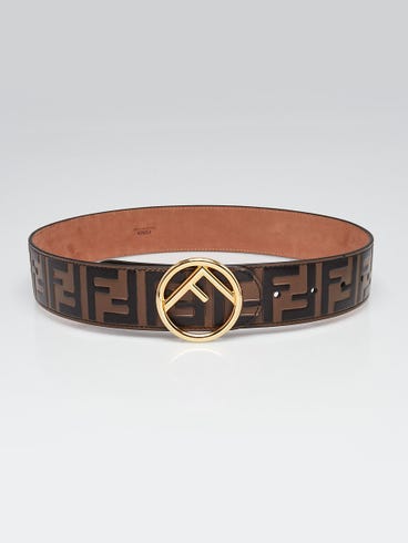 Fendi Brown/Black FF Embossed Leather Logo Belt Size 70/28