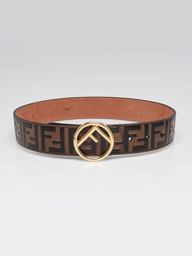Fendi Brown/Black FF Embossed Leather Logo Belt Size 70/28