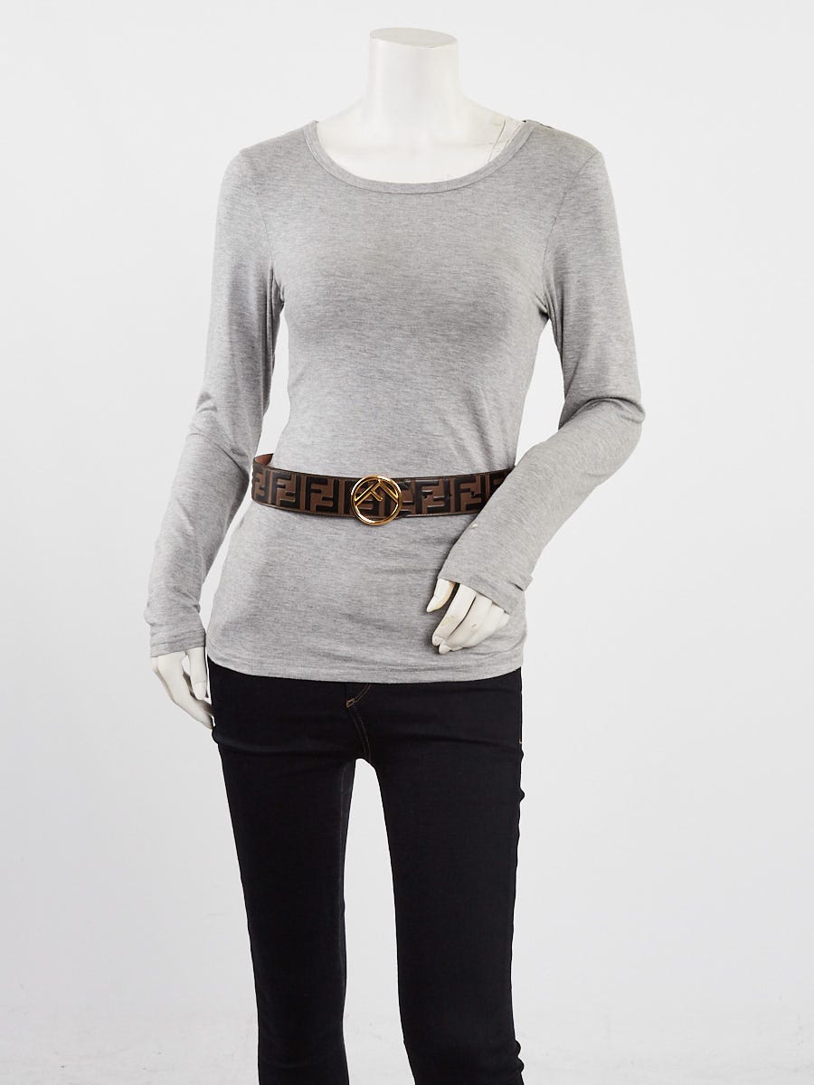 Fendi Brown/Black FF Embossed Leather Logo Belt Size 70/28