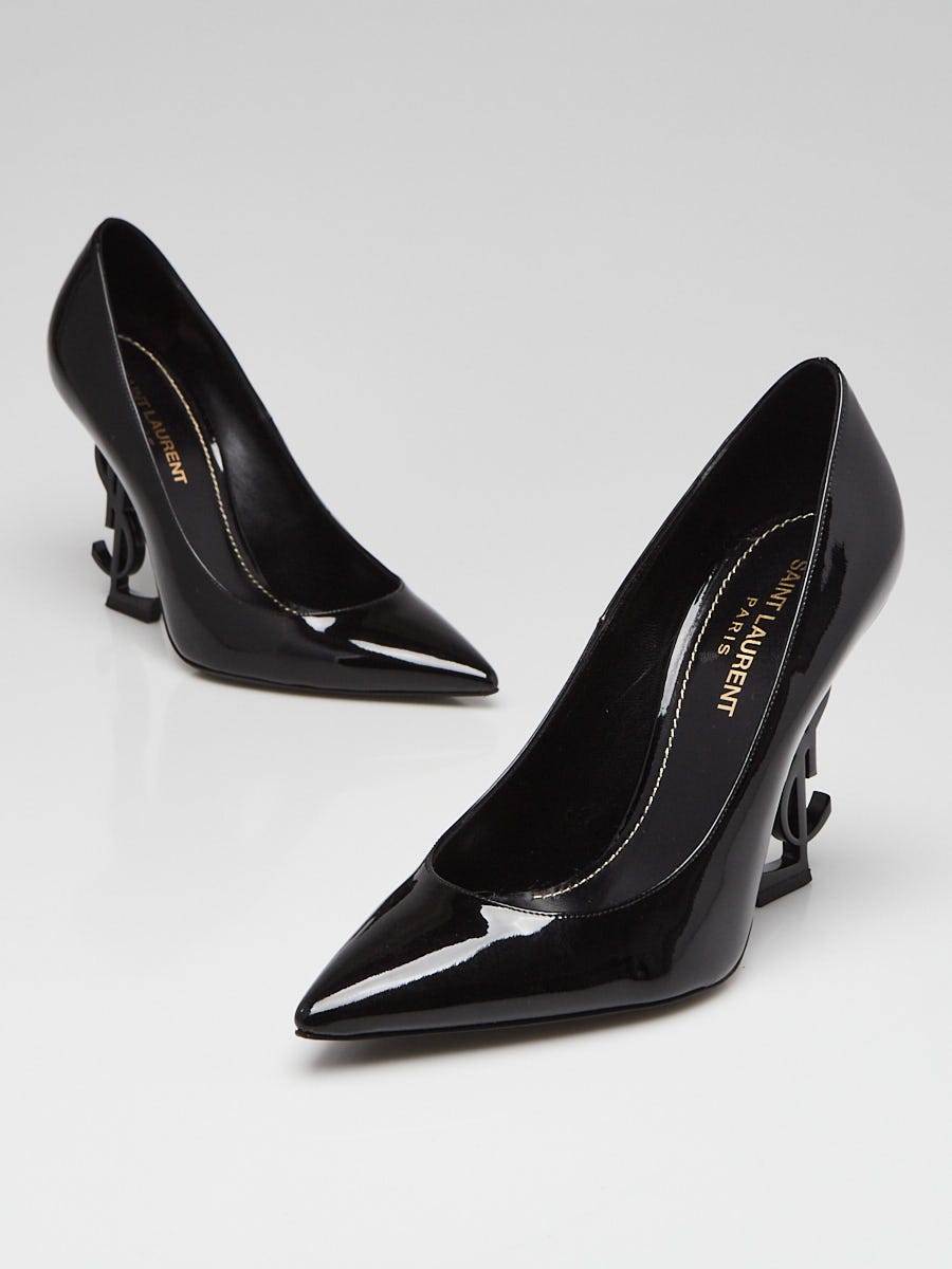 Yves Saint Laurent Black Patent Leather Opuum Monogramme Heels Size 6/36.5