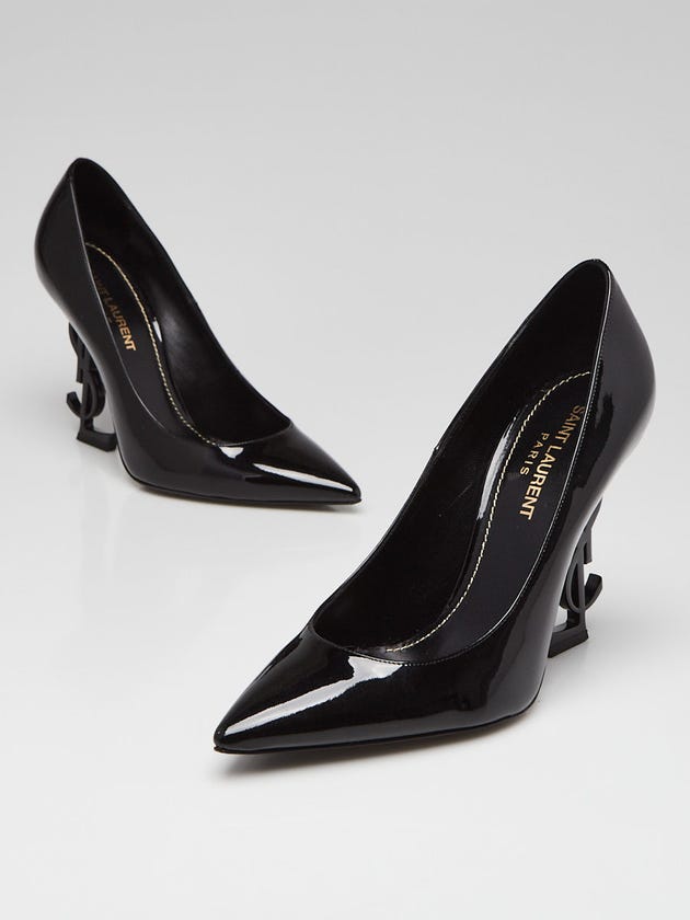Yves Saint Laurent Black Patent Leather Opuum Monogramme Heels Size 6/36.5