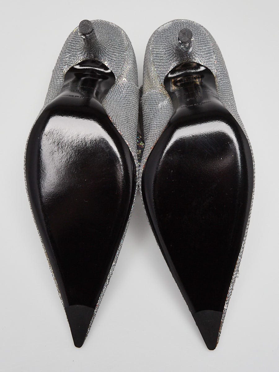 Balenciaga Silver Sequin Stretch Fabric Pointed Toe Knife Booties Size 6/36.5
