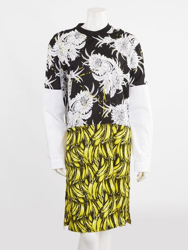 Prada Black/White/Yellow Cotton Graphic Print Long Sleeve Dress Size S